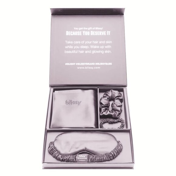 NEW Blissy Queen Silk Pillowcase, Eye Mask, Scrunchie Dream Gift Set- Lavender - Picture 3 of 8